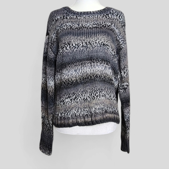 NWT, Ultra Flirt Women's Gray,Multicolor Knit Striped, Crewneck Sweater - Picture 1 of 9